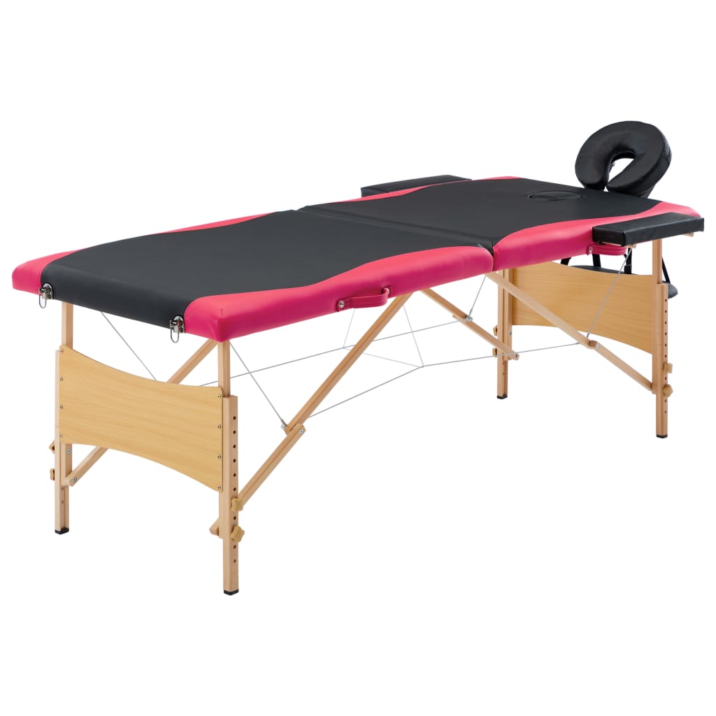 Table de massage vidaxl pliable 2 zones en bois noir et rose