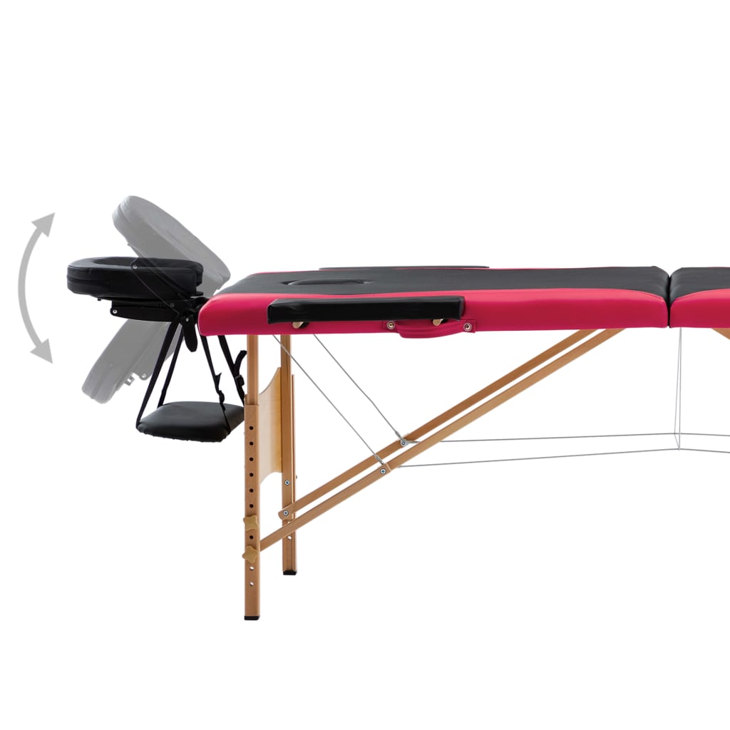 Vidaxl Mesa Massage Plegable 2 zonas de madera Negro y rosa