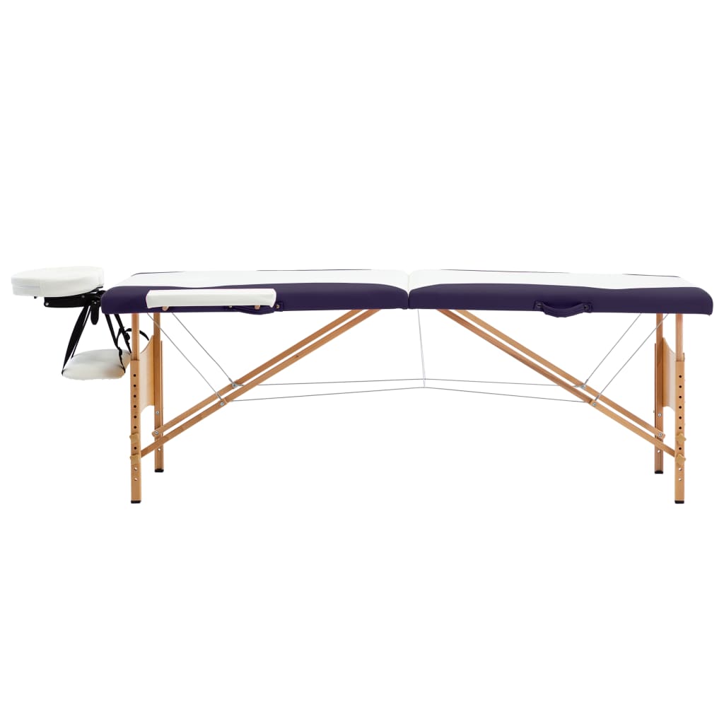 VidaXL Massage table Collapsible 2 Zones Wood White and Purple