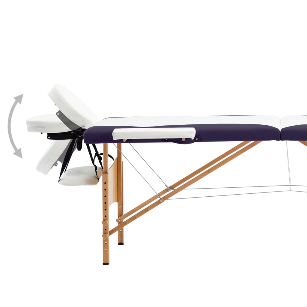 Table de massage vidaxl pliable 2 zones en bois blanc et violet