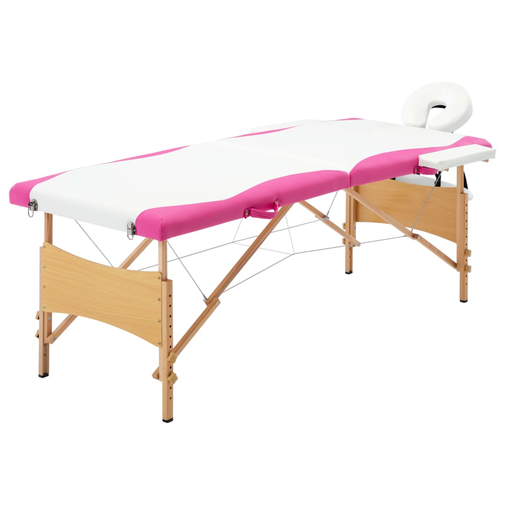 Table de massage vidaxl pliable 2 zones en bois blanc et rose