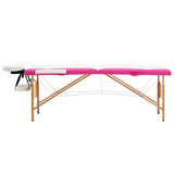 Vidaxl Massage table Collapsible 2 Zones Wood White And Pink