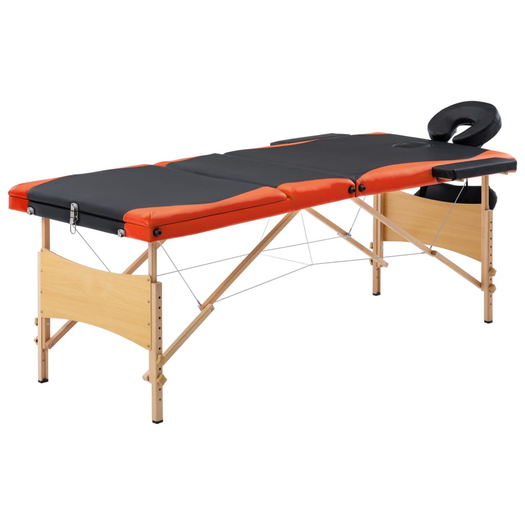 Vidaxl -Massage -Tisch zusammenklappbar 3 Zonen Holz schwarz und orange