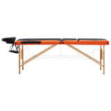 Vidaxl Massage table Collapsible 3 Zones Wood Black and Orange