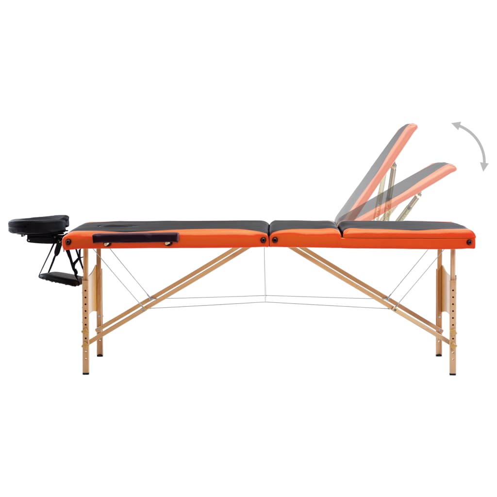 Vidaxl Massage table Collapsible 3 Zones Wood Black and Orange