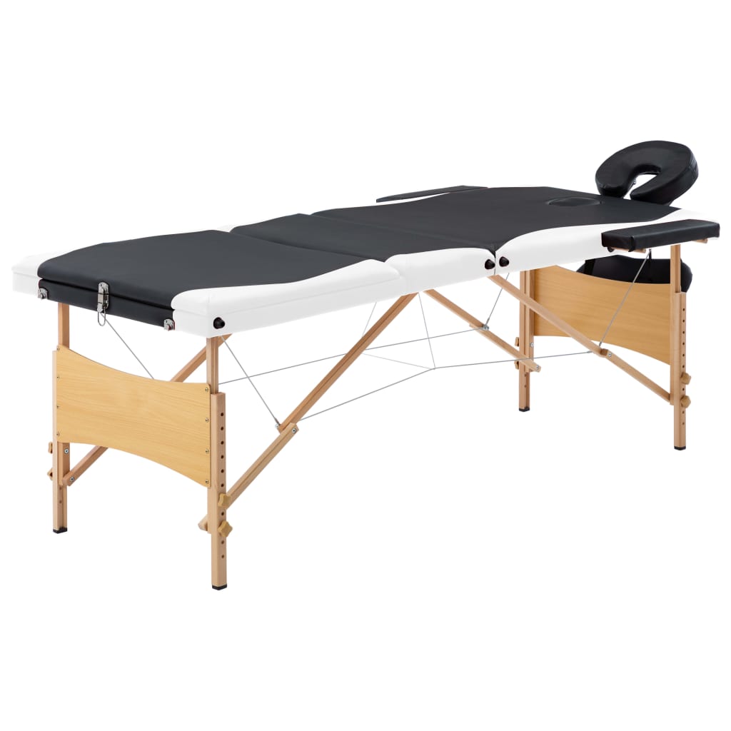 Bidaxl Massagebordet Collapsible 3 Zones Wood Black and White