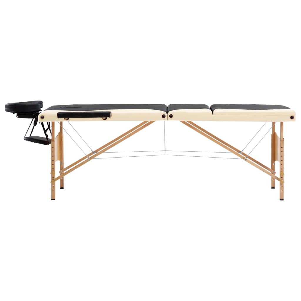 Table de massage vidaxl pliable 3 zones en bois noir et beige