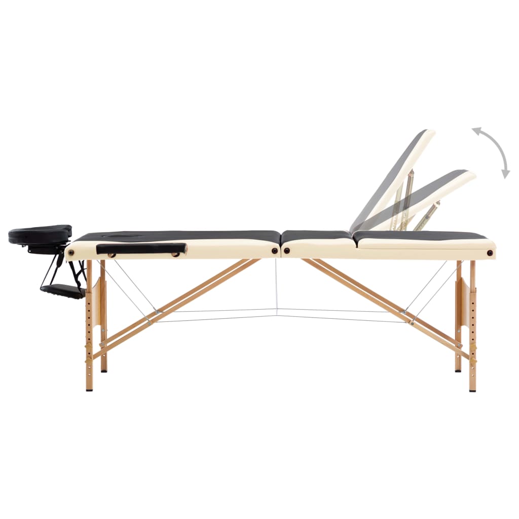 Table de massage vidaxl pliable 3 zones en bois noir et beige