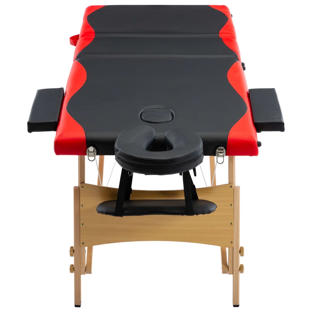 Vidaxl Massage table Collapsible 3 Zones Wood Black and Red