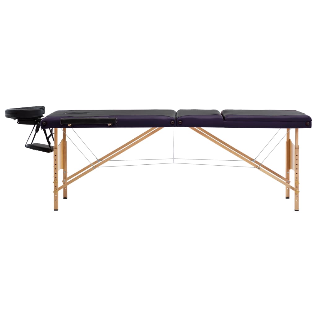 Table de massage vidaxl pliable 3 zones en bois noir et violet