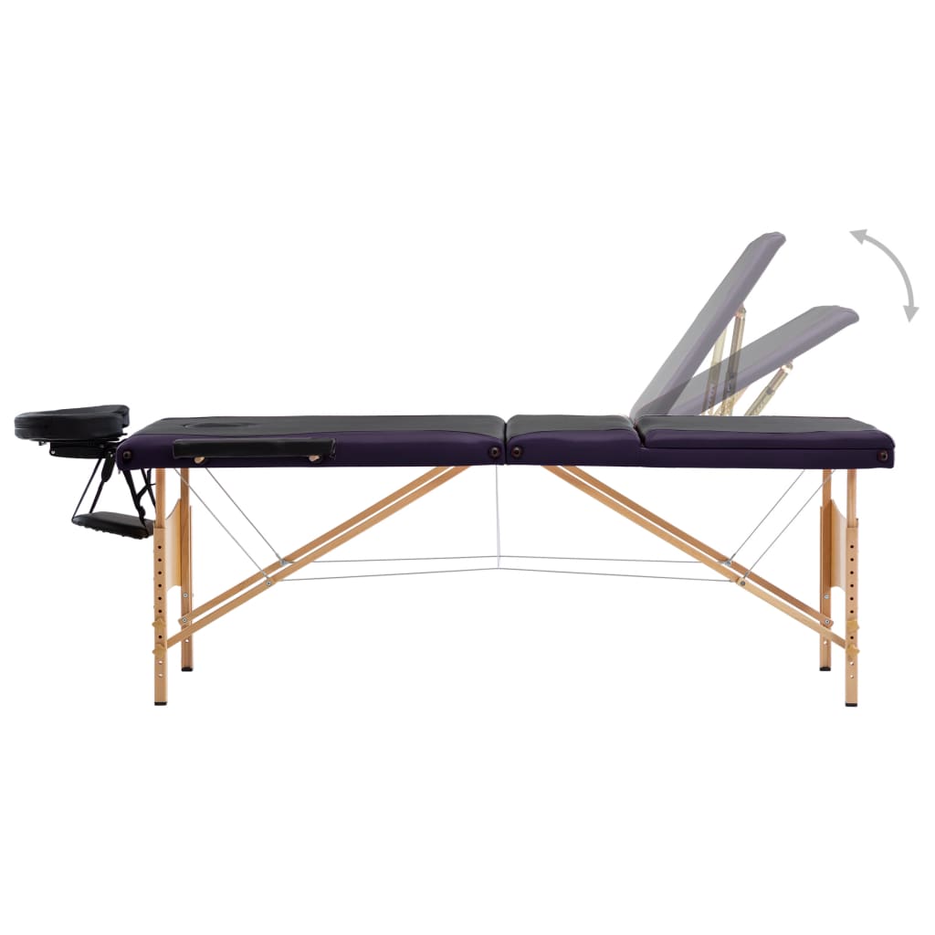 Table de massage vidaxl pliable 3 zones en bois noir et violet