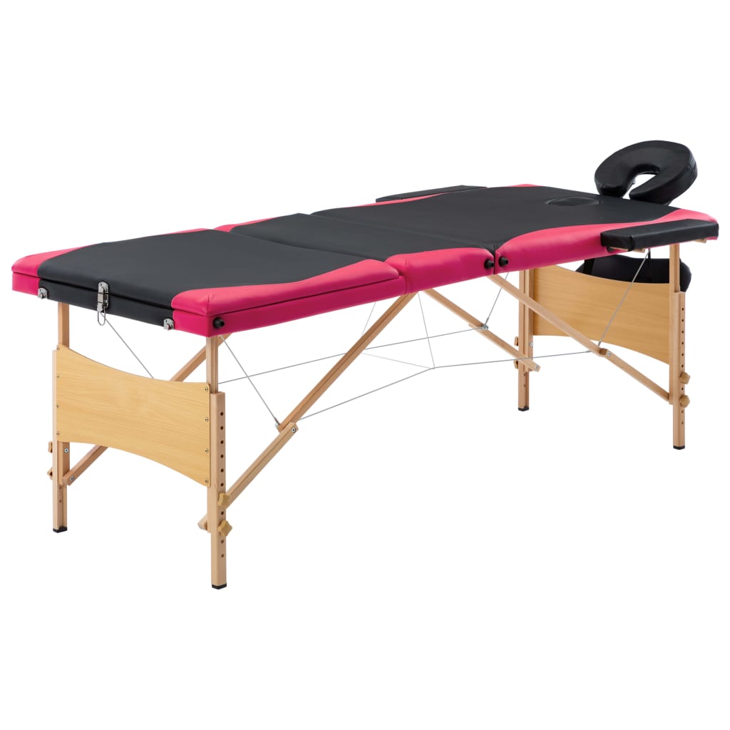 Table de massage vidaxl pliable 3 zones en bois noir et rose