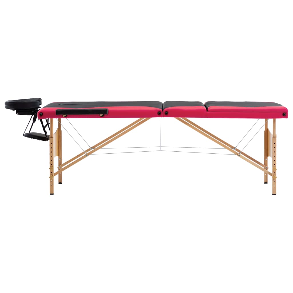 Table de massage vidaxl pliable 3 zones en bois noir et rose