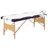 VidaXL Massage table Collapsible 3 Zones Wood White and Purple