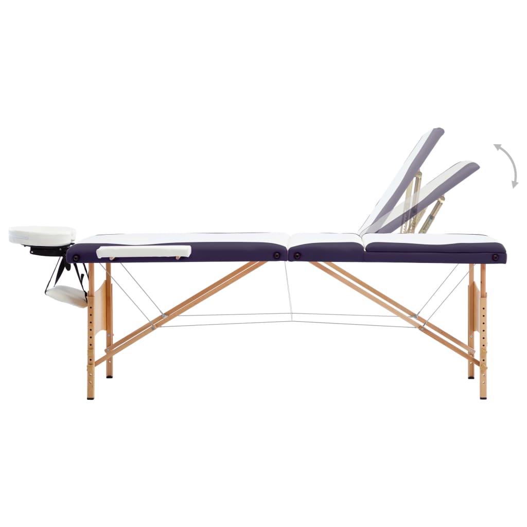 VidaXL Massage table Collapsible 3 Zones Wood White and Purple