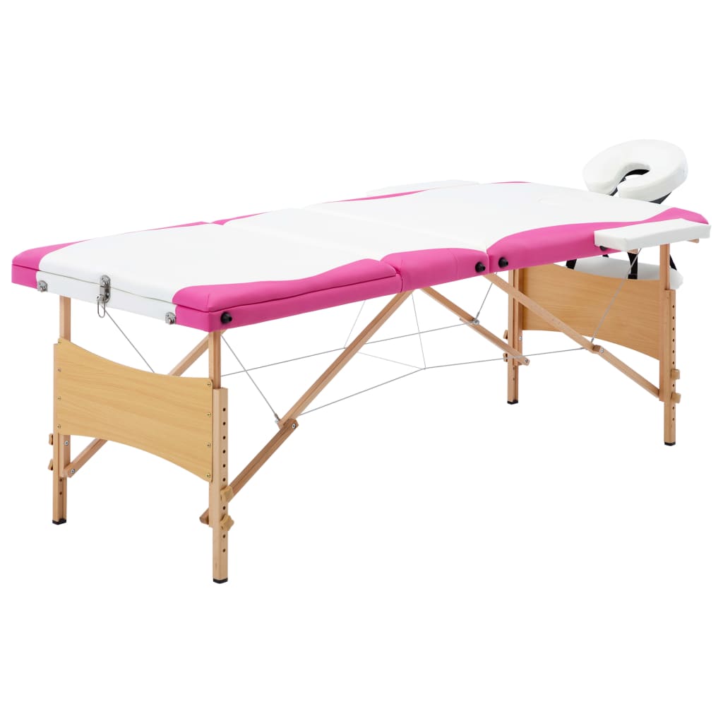 Vidaxl Massage Table Colpoble 3 zone Wood White and Rosa