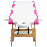 Vidaxl Mesa Massage Plegable 3 zonas Madera de madera blanca y rosa