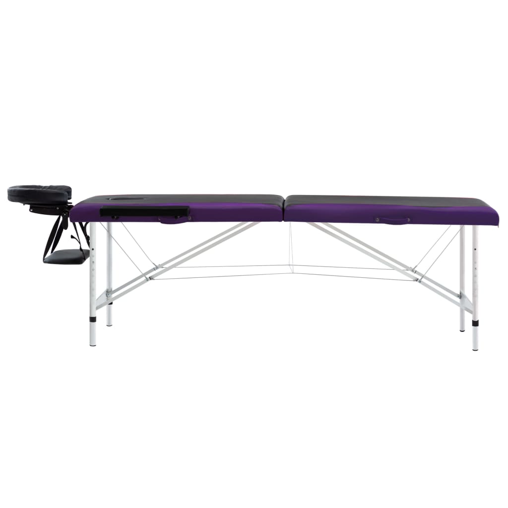 Vidaxl Mesa Massage Plegable 2 zonas de aluminio negro y morado