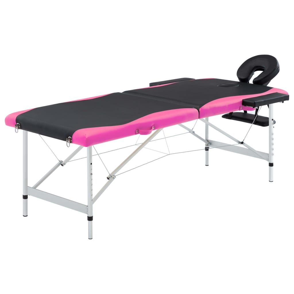 Vidaxl Mesa Massage Plegable 2 zonas de aluminio Negro y rosa