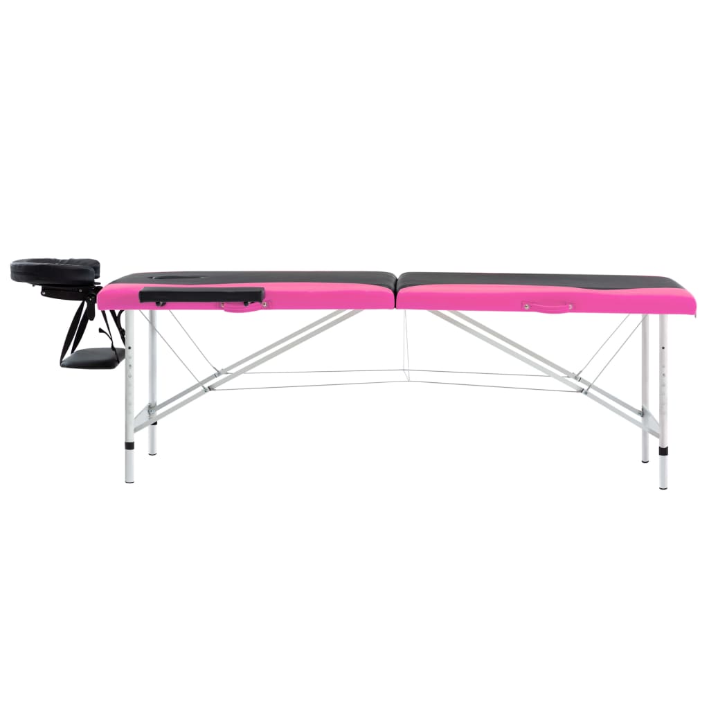 Vidaxl -Massage -Tabelle zusammenklappbar 2 Zonen Aluminium schwarz und rosa