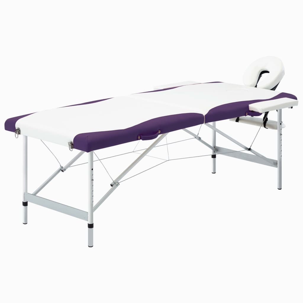 Table de massage vidaxl pliable 2 zones en aluminium blanc et violet