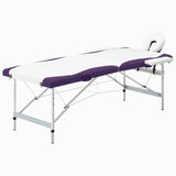 Vidaxl Massage table Collapsible 2 Zones Aluminum White and Purple