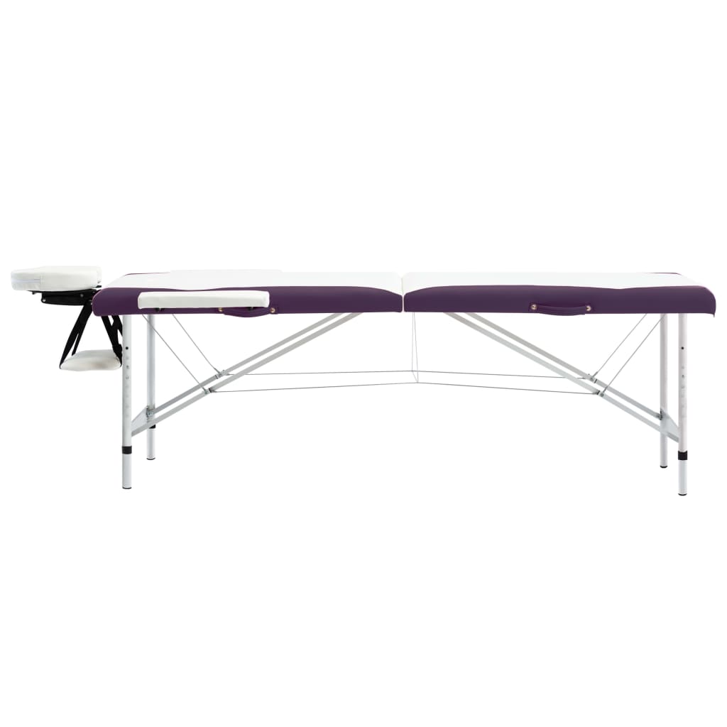 Table de massage vidaxl pliable 2 zones en aluminium blanc et violet