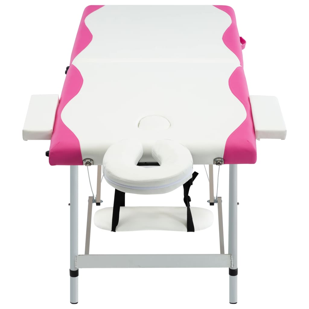 Vidaxl Mesa Massage Plegable 2 zonas de aluminio blanco y rosa