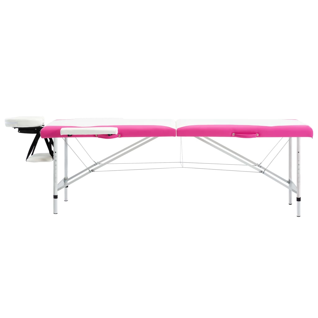 Table de massage vidaxl pliable 2 zones aluminium blanc et rose