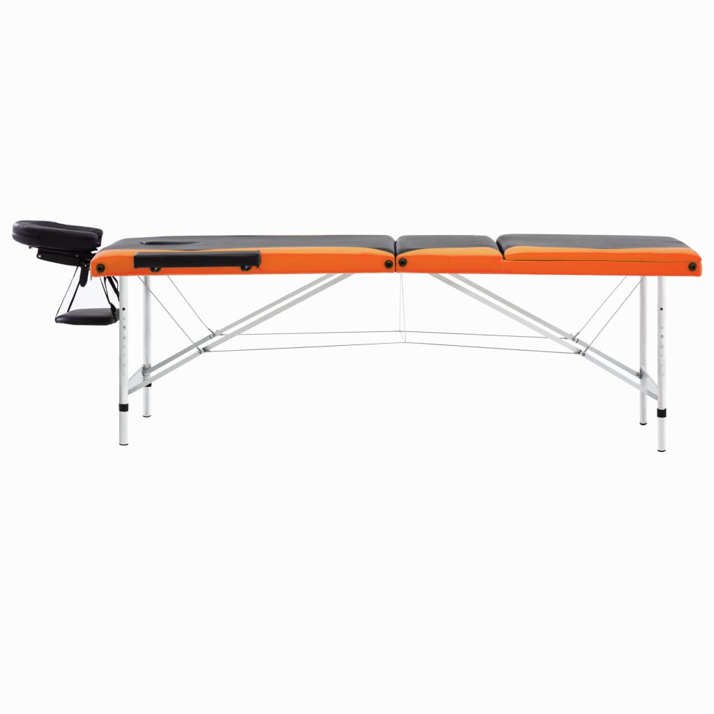 Table de massage vidaxl pliable 3 zones en aluminium noir et orange