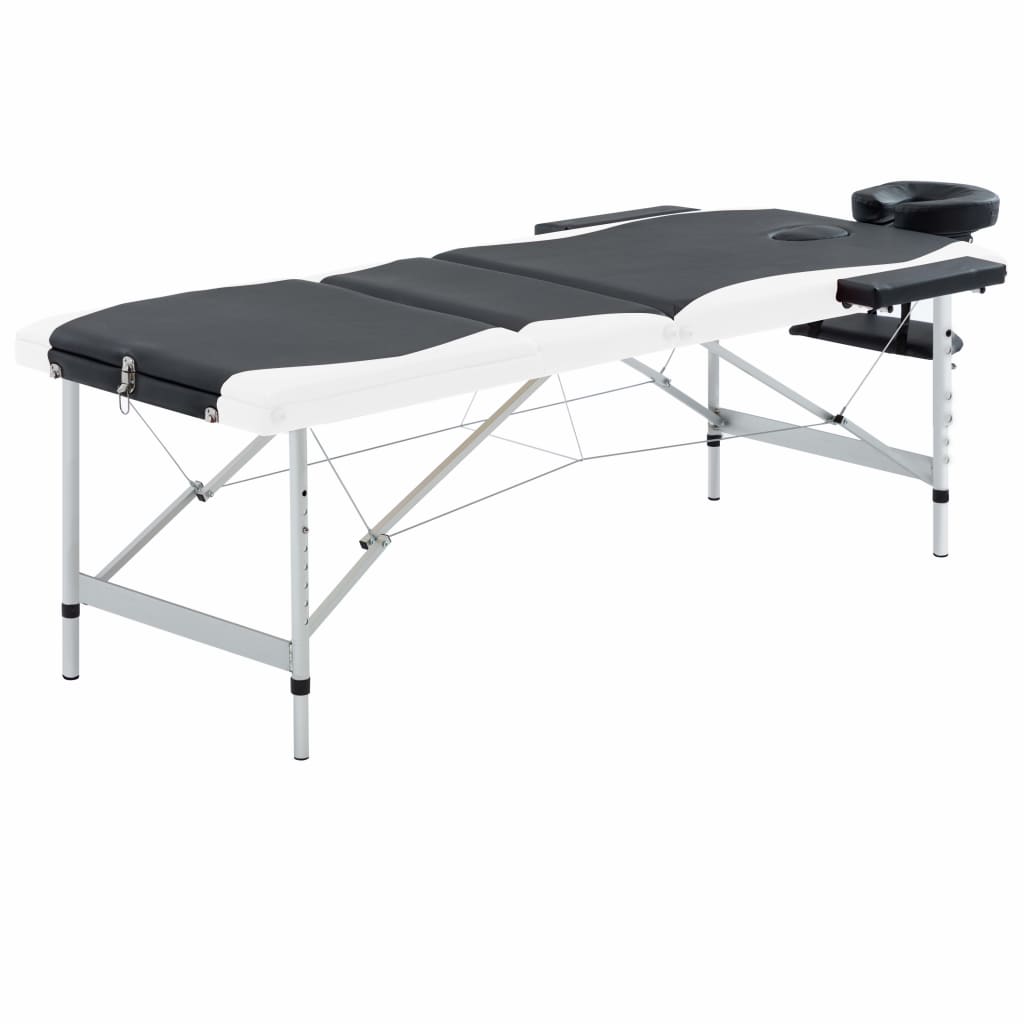 Vidaxl Massage table Collapsible 3 Zones Aluminum Black and White