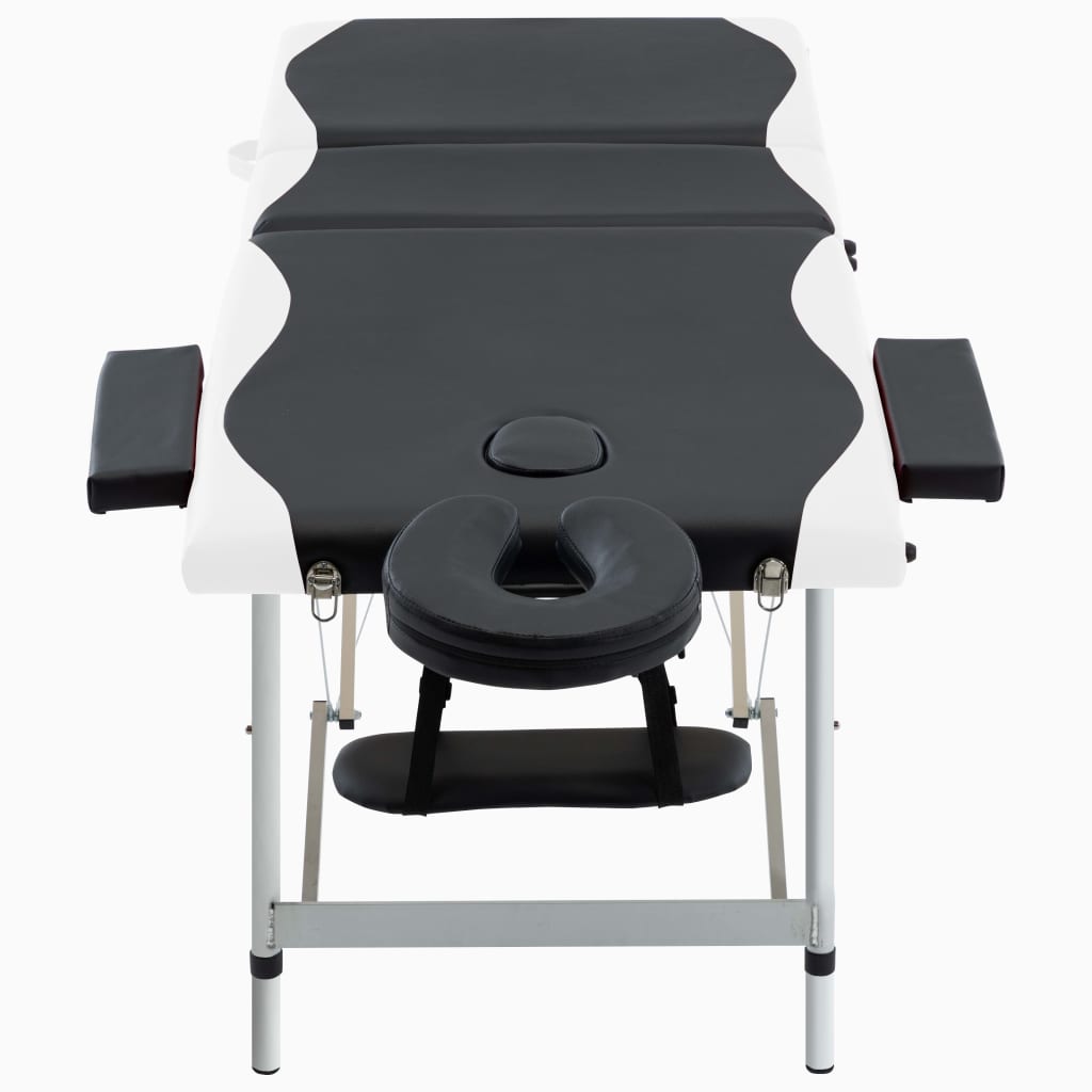 Vidaxl Massage table Collapsible 3 Zones Aluminum Black and White