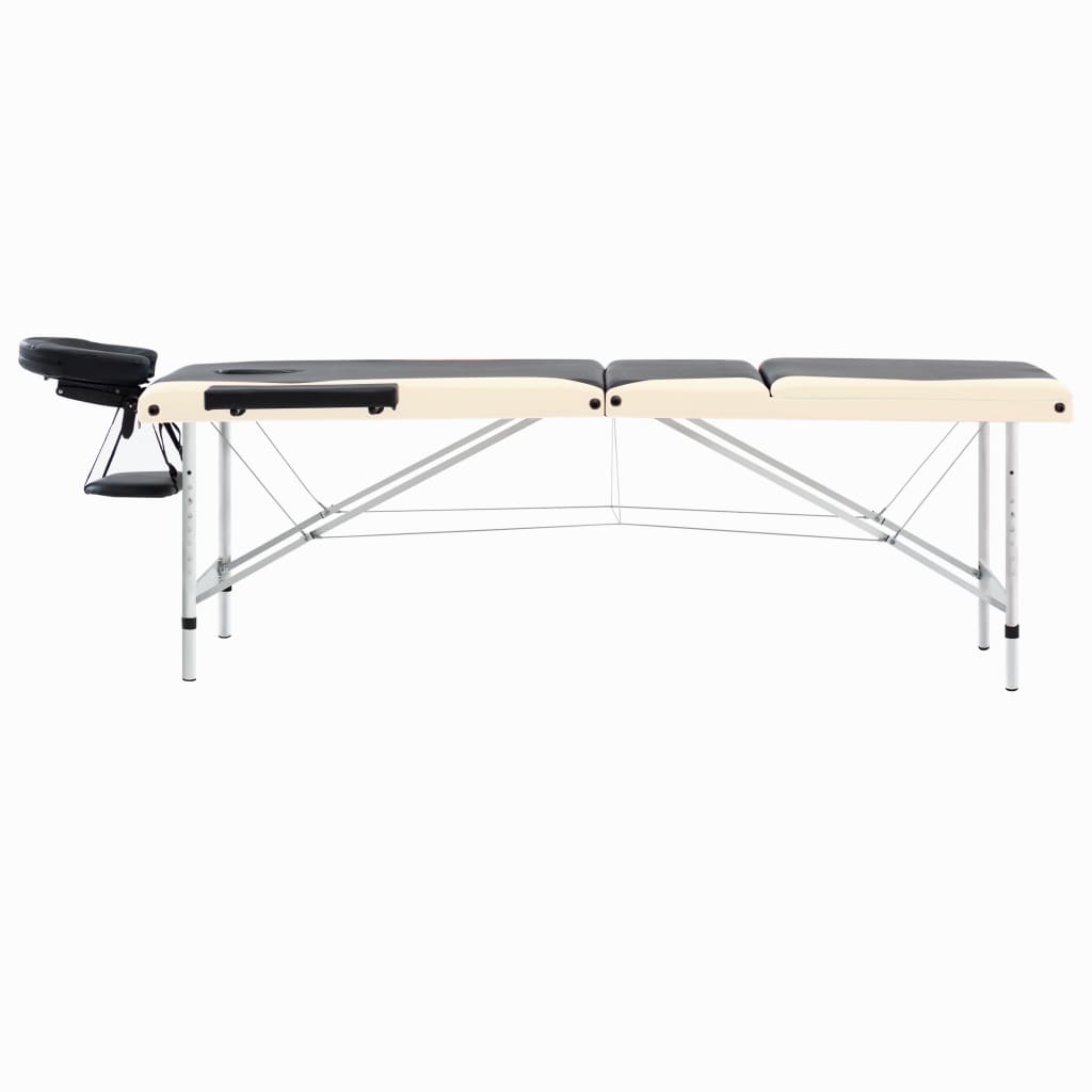 Vidaxl Massage table Collapsible 3 Zones Aluminum Black and Beige