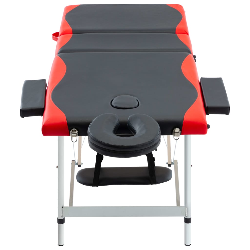 Vidaxl Massage table Collapsible 3 Zones Aluminum Black and Red