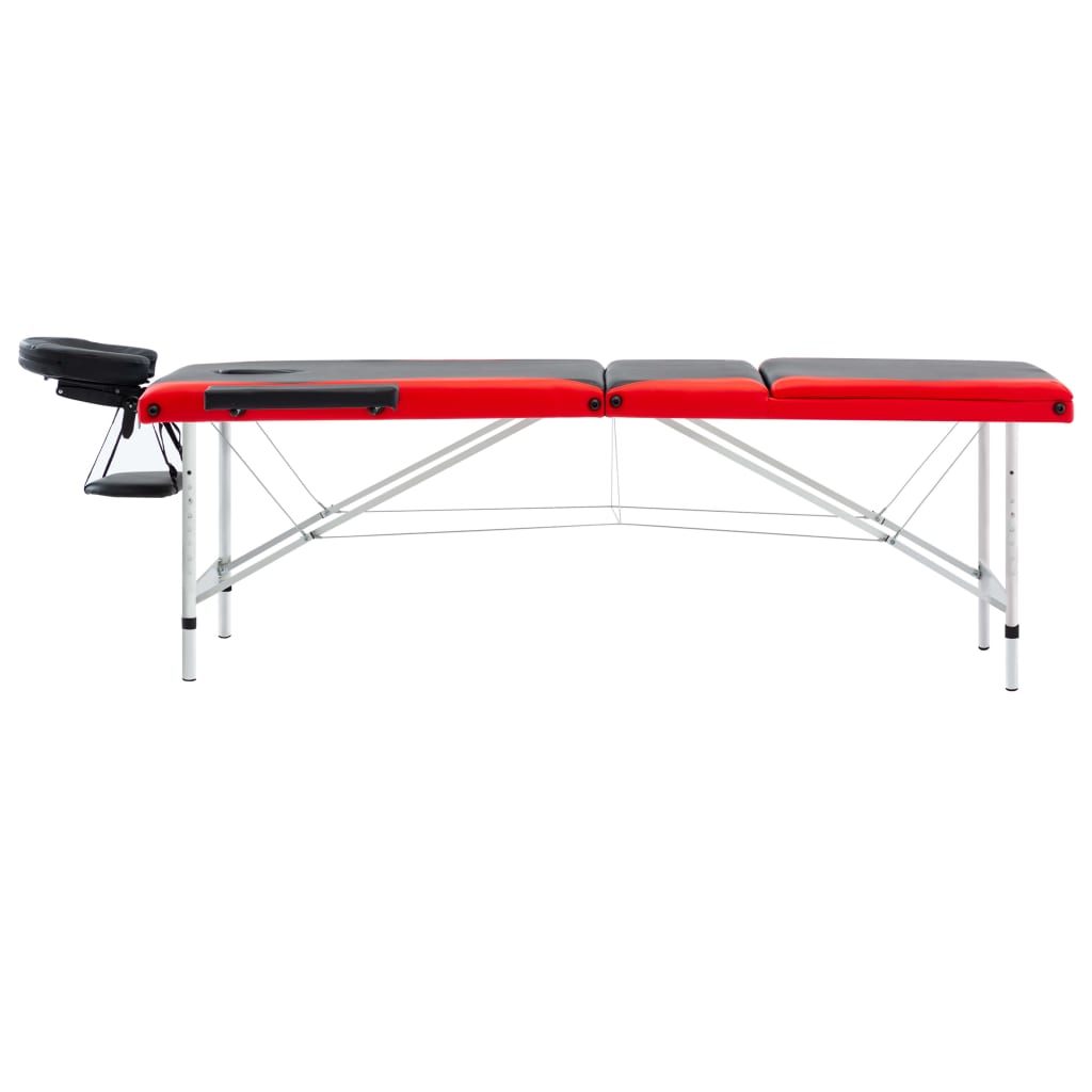 Vidaxl Massage table Collapsible 3 Zones Aluminum Black and Red