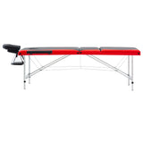 Vidaxl Massage table Collapsible 3 Zones Aluminum Black and Red