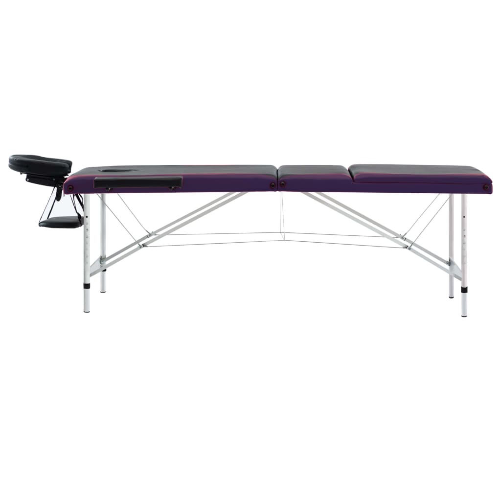 Vidaxl Massage table Collapsible 3 Zones Aluminum Black and Purple