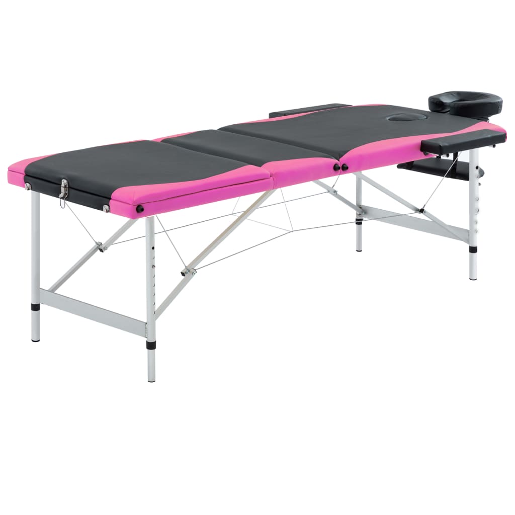 Vidaxl Mesa Massage Plegable 3 zonas de aluminio Negro y rosa