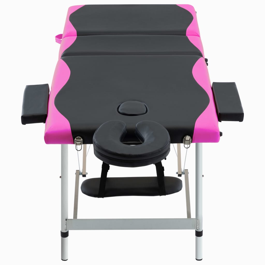 Vidaxl Mesa Massage Plegable 3 zonas de aluminio Negro y rosa