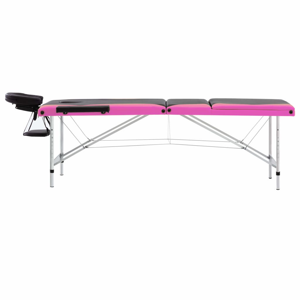 Vidaxl Massasjebord sammenleggbar 3 soner Aluminium Svart og rosa