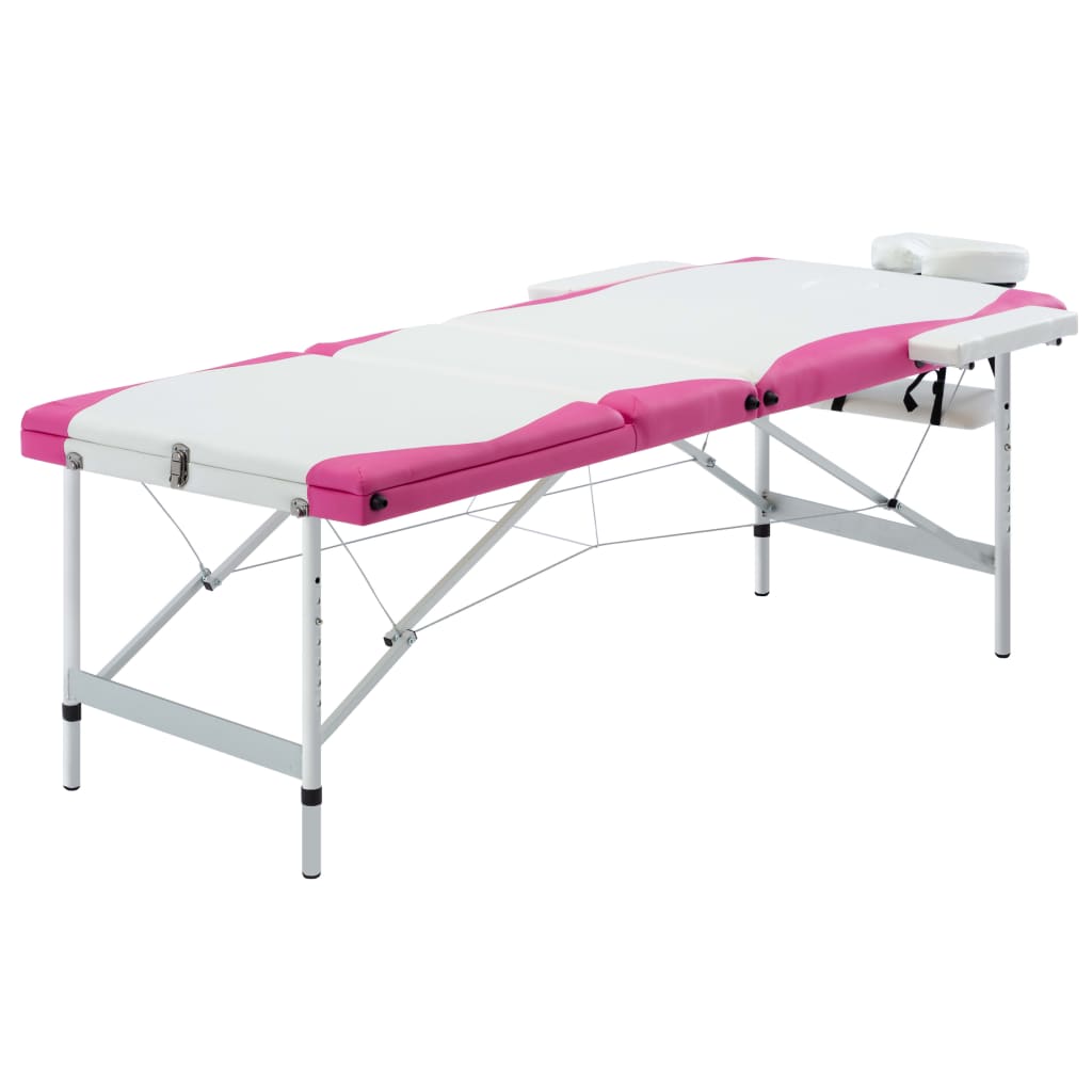 Vidaxl Massage table Collapsible 3 Zones Aluminum White and Pink