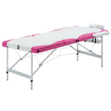 Bidaxl Massagebord med hopfällbar 3 zoner aluminiumvitt och rosa