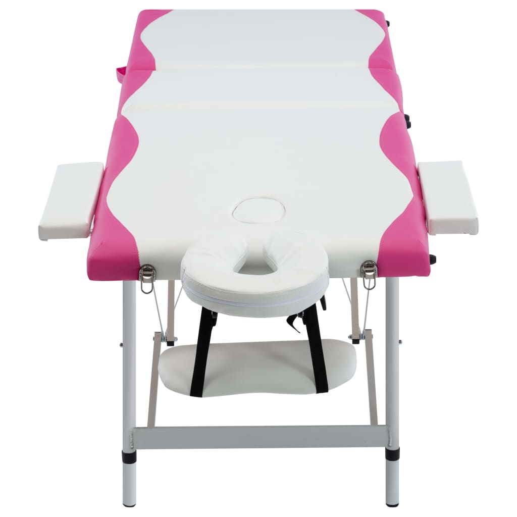 Vidaxl Massage table Collapsible 3 Zones Aluminum White and Pink