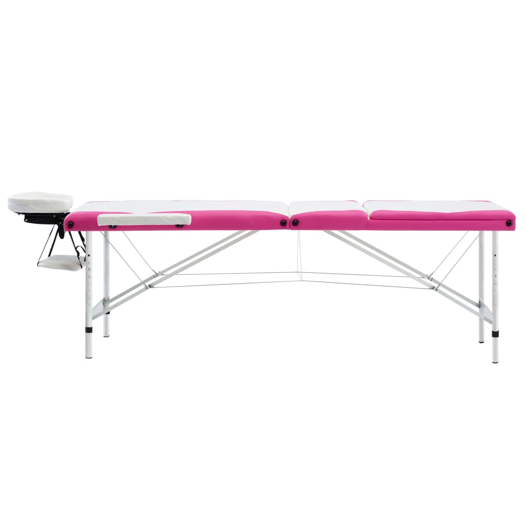 Vidaxl Massage table Collapsible 3 Zones Aluminum White and Pink