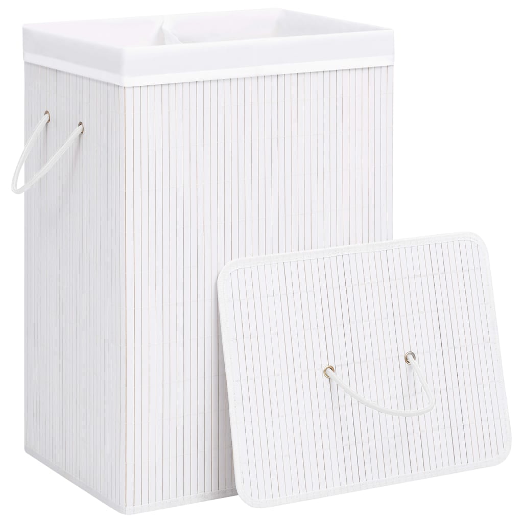 Vidaxl Laundry Basket se 2 kompartmenty 72 L Bamboo White