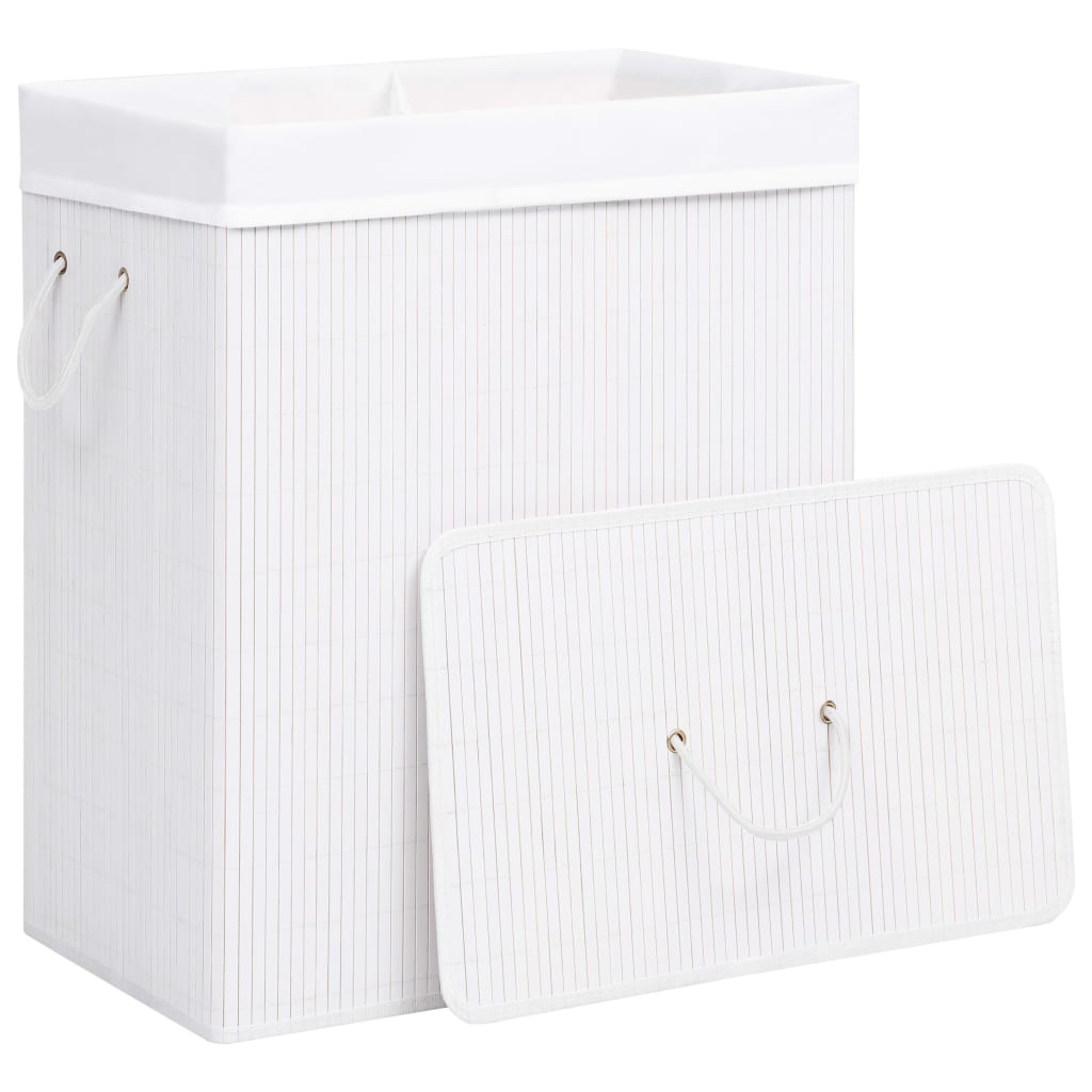 Vidaxl Laundry Basket con 2 compartimenti da 100 l Bamboo bianco