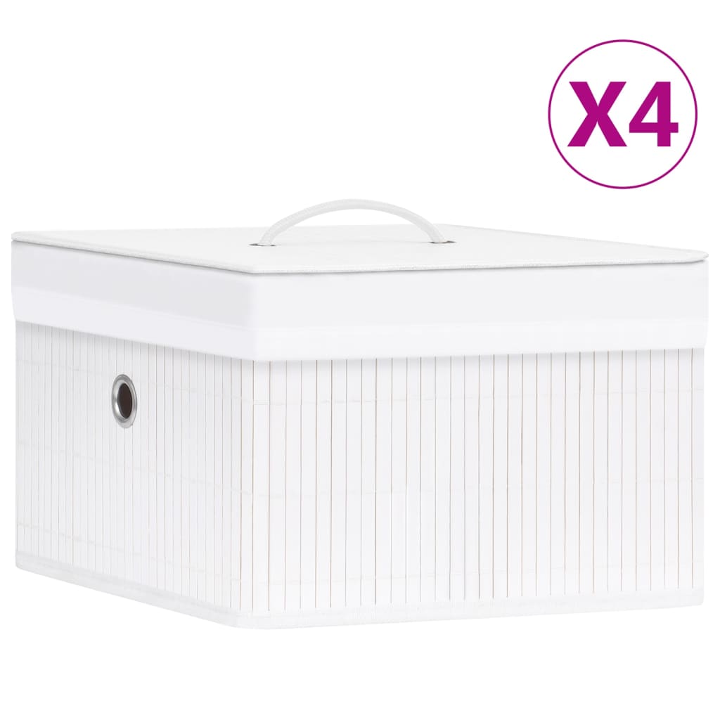 Boîtes de rangement vidaxl 4 pc Bamboo blanc