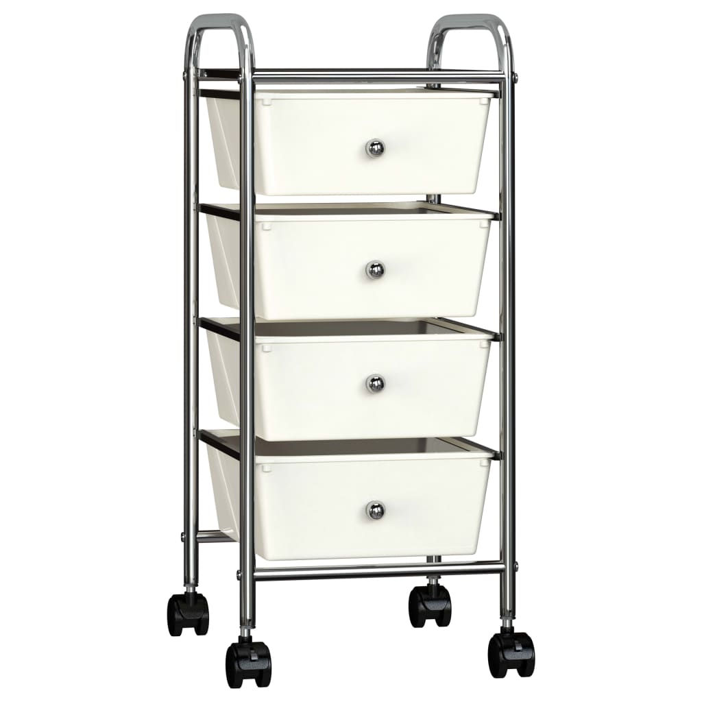 Vidaxl Storage Trolley med 4 skuffer mobil plast hvid