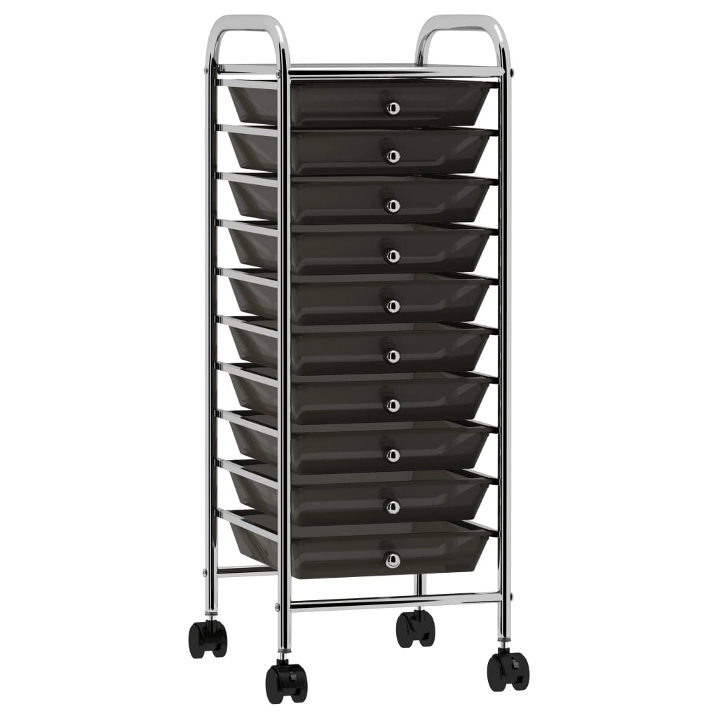 Vidaxl Storage Trolley med 10 skuffer mobil plastik sort