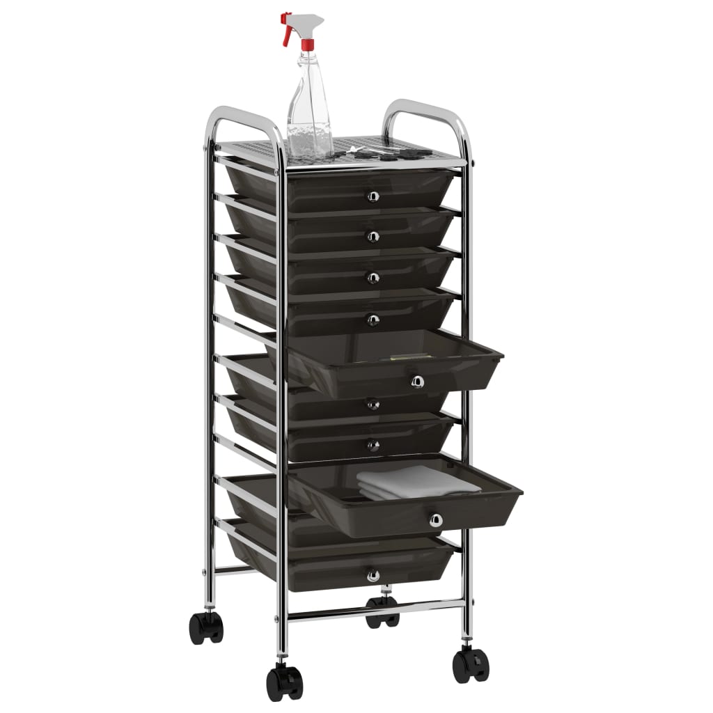 Vidaxl Storage Trolley con 10 cajones de plástico móvil Negro